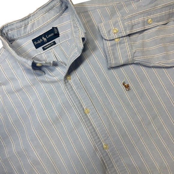 Ralph Lauren Classic‎ Fit Oxford Shirt 16.5 32/33 Blue Stripe Mens Button Down - Picture 6 of 6